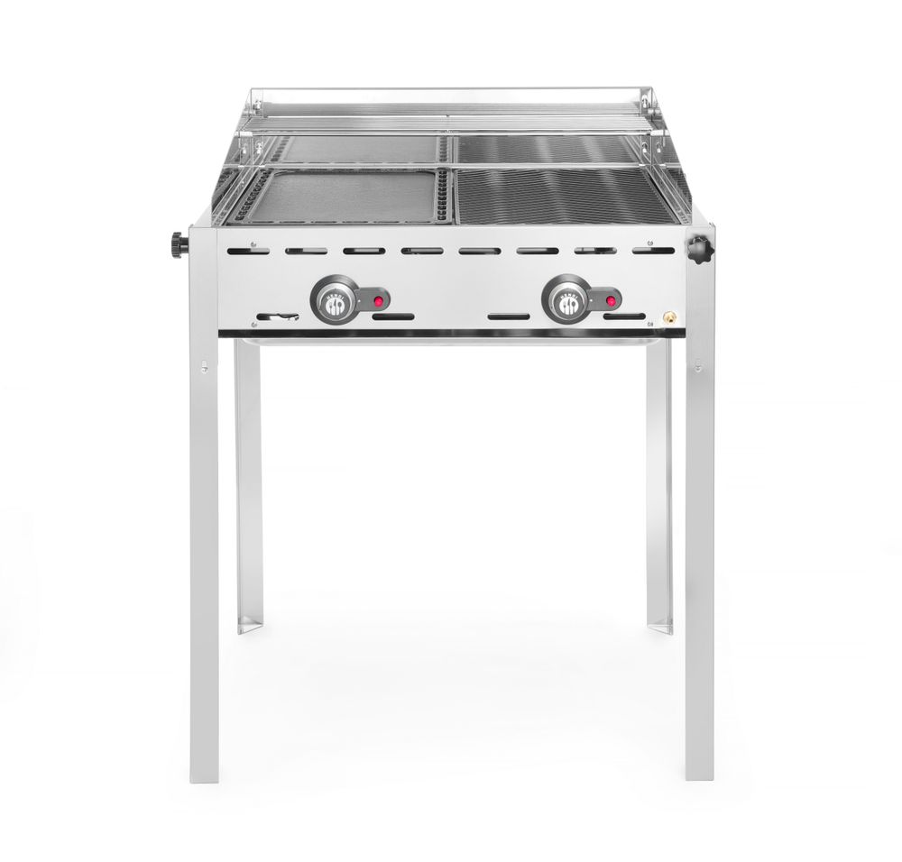 Griglia a gas con 2 bruciatori, HENDI, Profi Line, Teglia e griglia GN 1/1 in ghisa, 11,6kW, 740x615x(H)825mm