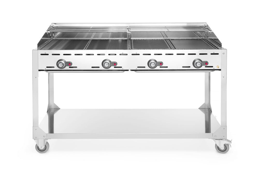 Fuoco verde con 4 bruciatori, HENDI, Profi Line, con base su ruote, Grigio chiaro, 22kW, 1400x612x(H)825mm