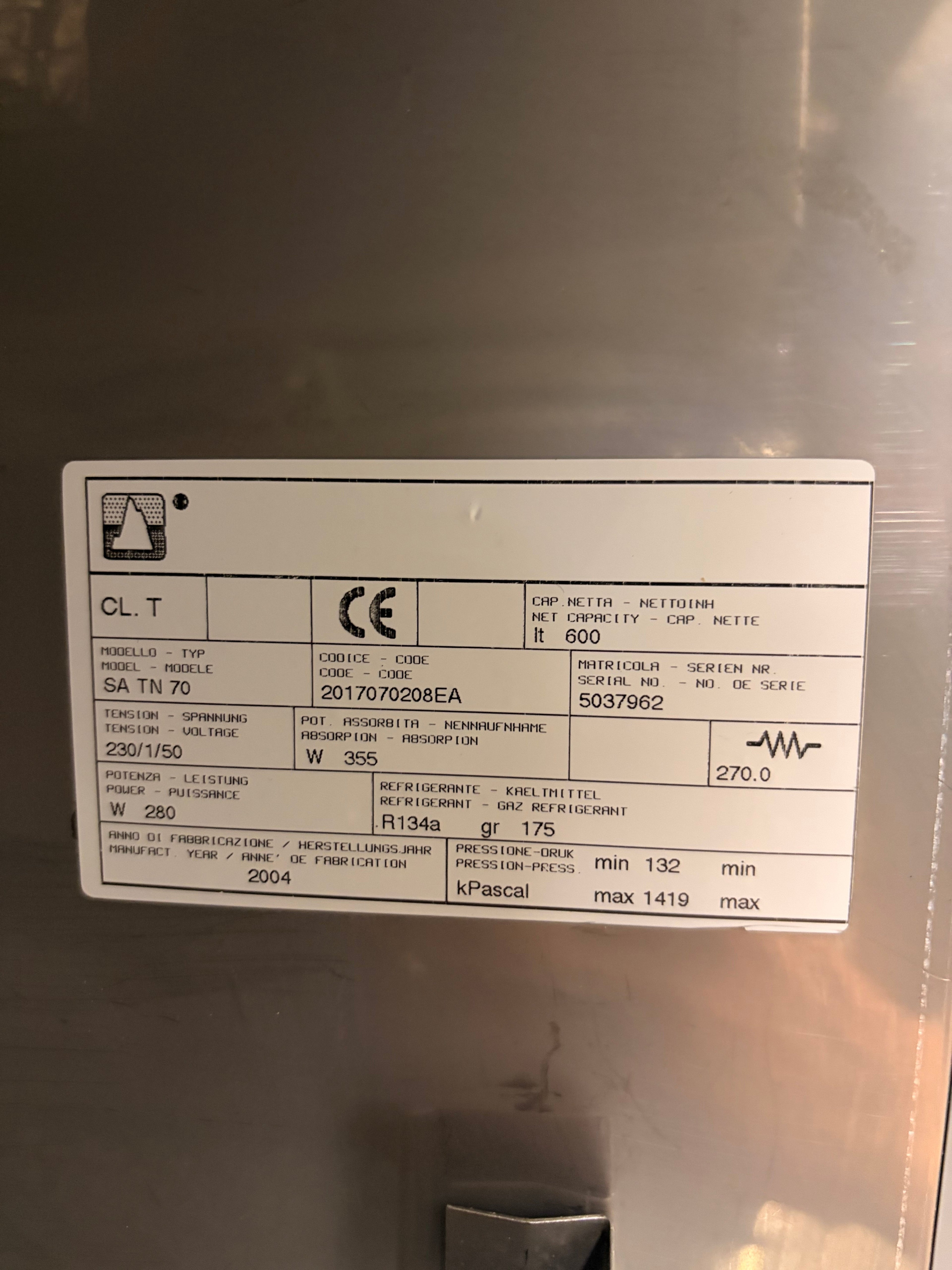Armadio Refrigerato Professionale Usato – Modello SA TN 70 | 600 Lt