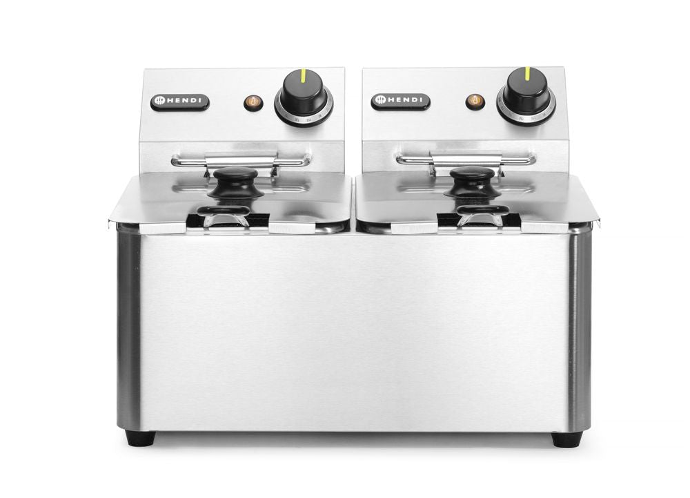 Friggitrice profonda 2x4 L, HENDI, Kitchen Line, 8L, 230V/6000W, 470x380x(H)315mm