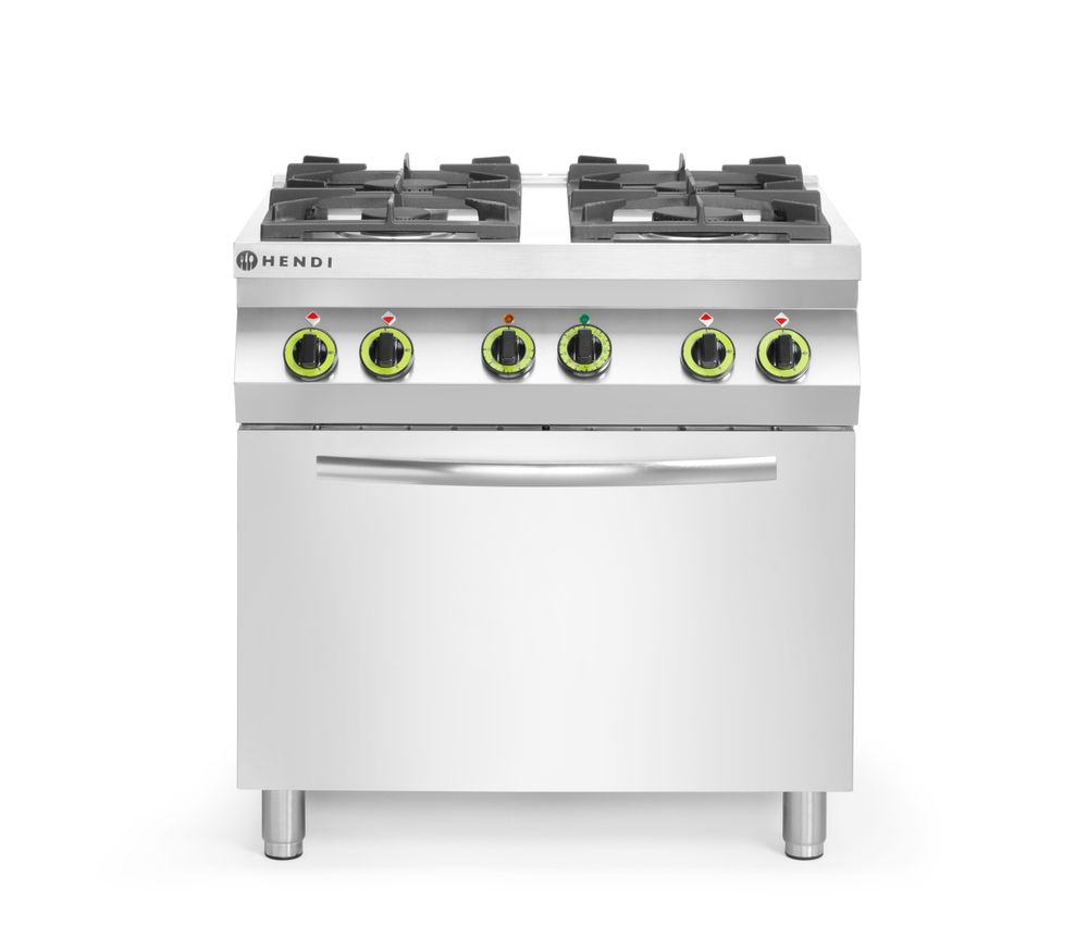Fornello a gas a 4 fuochi con forno a convezione GN 1/1, HENDI, Kitchen Line, 230V/3000W, 19kW, 800x722x(H)900mm