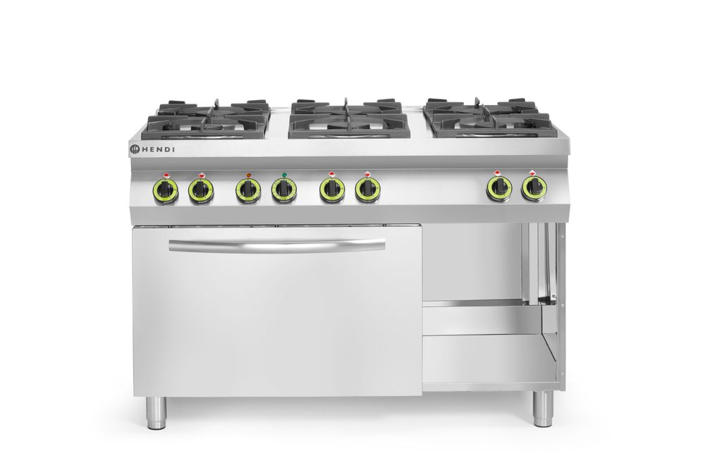 Cucina a gas Kitchen Line 6 bruciatori con forno a convezione GN 1/1, HENDI, Kitchen Line, 230V/3000W, 28,5kW, 1200x722x(H)900mm