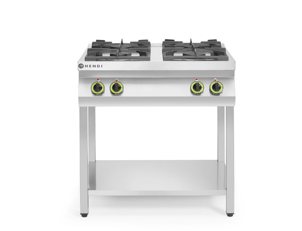 Cucina a gas Cucina Linea 4 bruciatori con supporto aperto, HENDI, Kitchen Line, 19kW, 800x700x(H)900mm