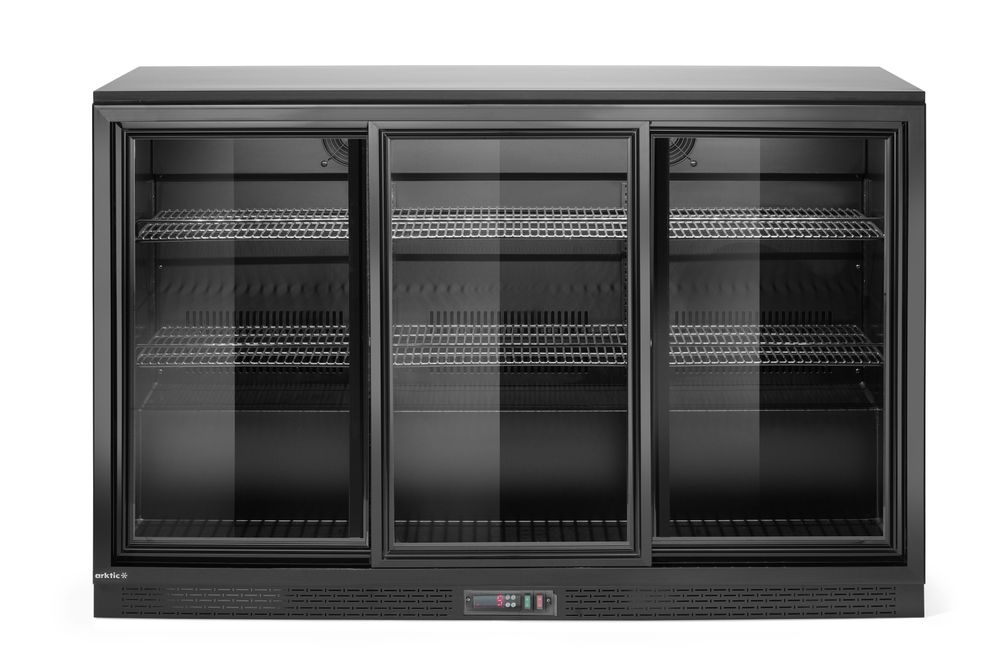 Frigorifero per bar posteriore con porte scorrevoli triple, Arktic, 308L, Nero, 220-240V/160W, 1350x520x(H)865mm