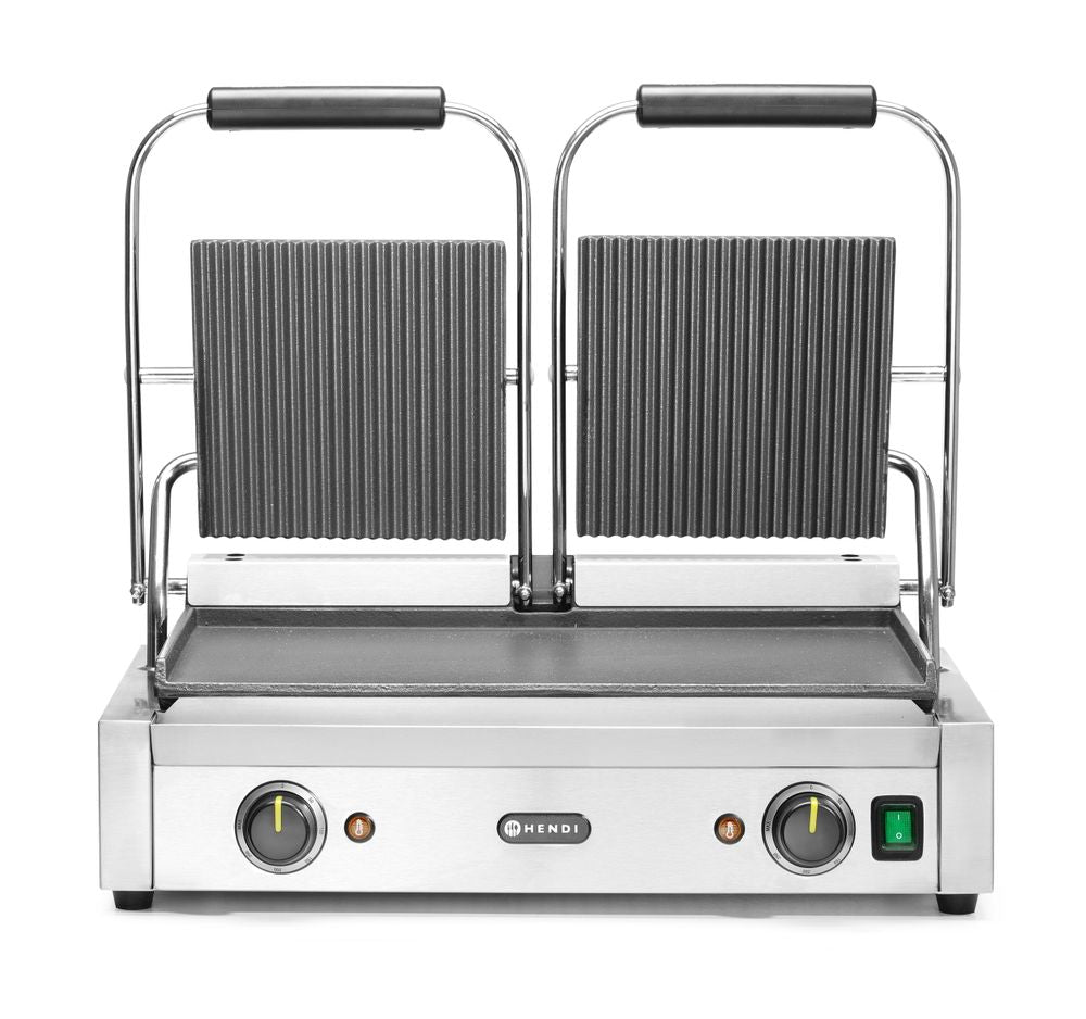 Piastra panini - versione doppia, HENDI, sopra rigata e sotto liscia, 230V/3600W, 570x375x(H)216mm