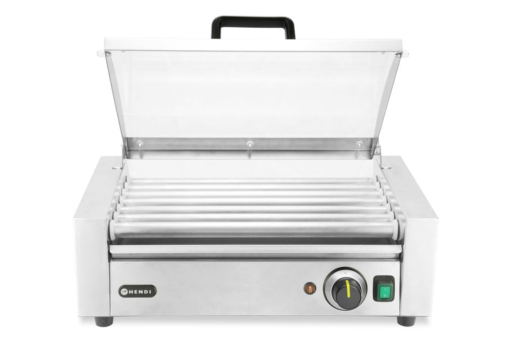 Griglia per wurstel, 1 zona con coperchio a risparmio energetico, HENDI, 7 rulli, 230V/620W, 566x375x(H)259mm