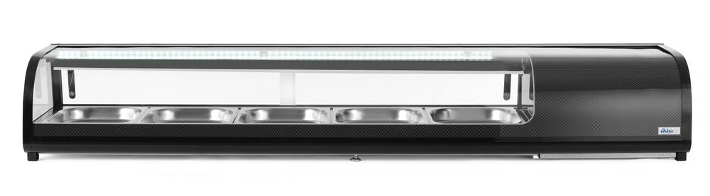 Vetrina refrigerata sushi, Arktic, Capacità: 5x GN 1/2 (A)40 mm (contenitori inclusi)., Nero, 220-240V/190W, 1800x420x(H)265mm