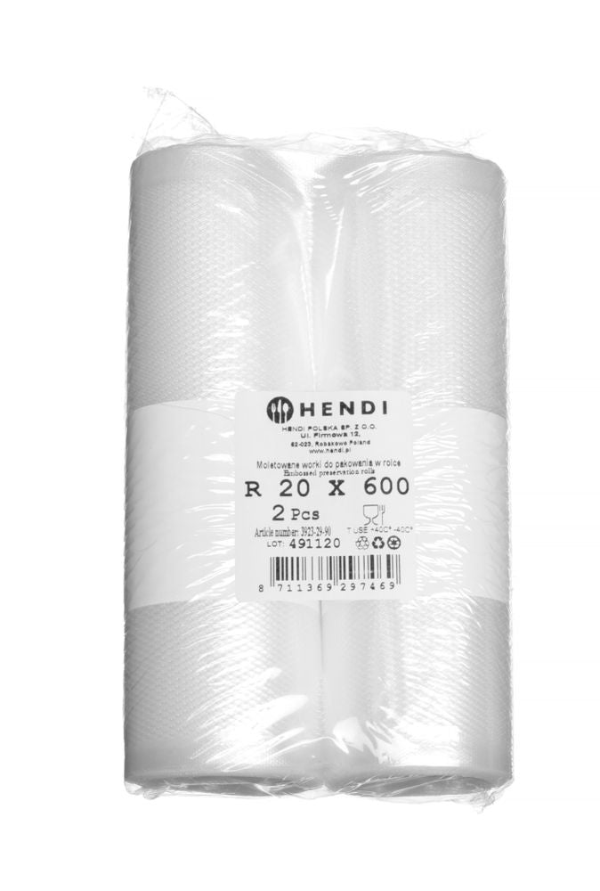 Rotolo per sacchetti sottovuoto goffrato, per la conservazione degli alimenti, HENDI, 2 pezzi, 6000x200mm