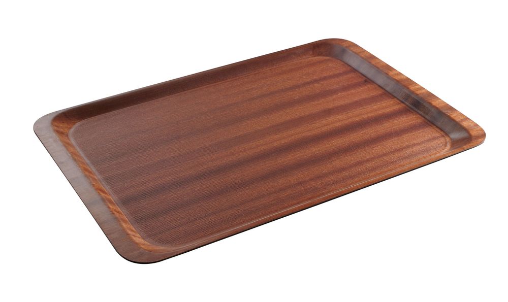 Vassoio da servizio, rettangolare, antiscivolo, laminato, AmerBox, Euronorm, Mogano, 370x530mm