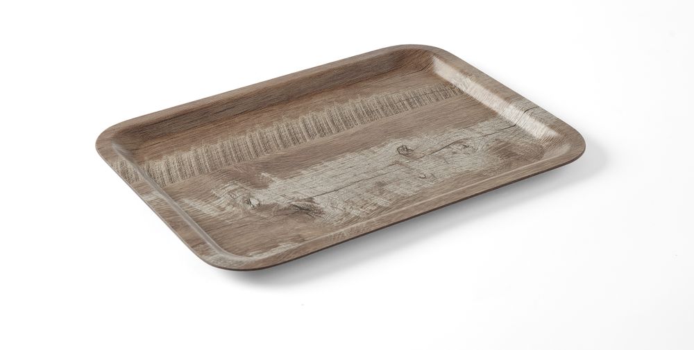 Vassoio da servizio in melamina con stampa tipo legno, AmerBox, Legno scuro, 240x340mm