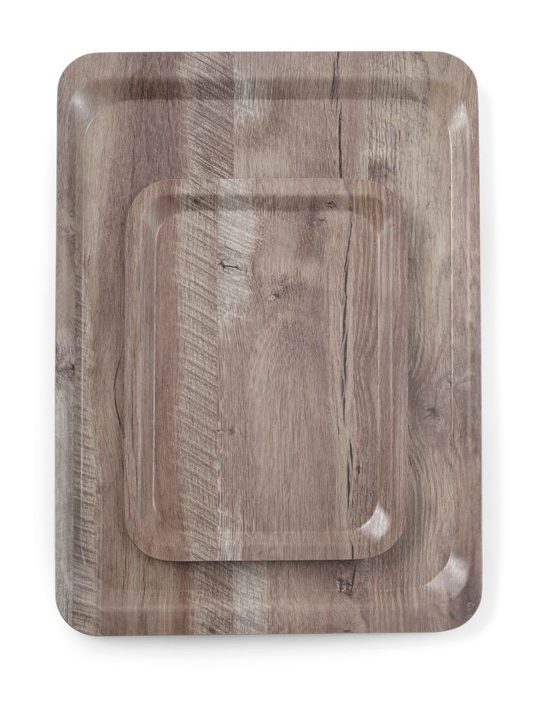 Vassoio da servizio in melamina con stampa tipo legno, AmerBox, Legno scuro, 370x530mm