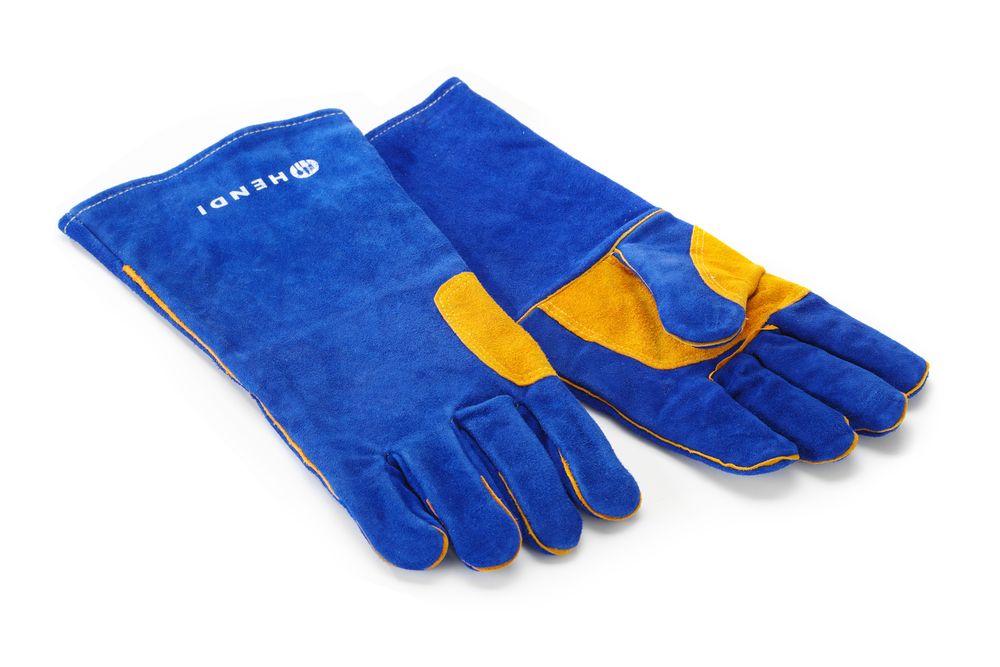Guanti resistenti al calore, in vera pelle, HENDI, Blu, (L)410mm
