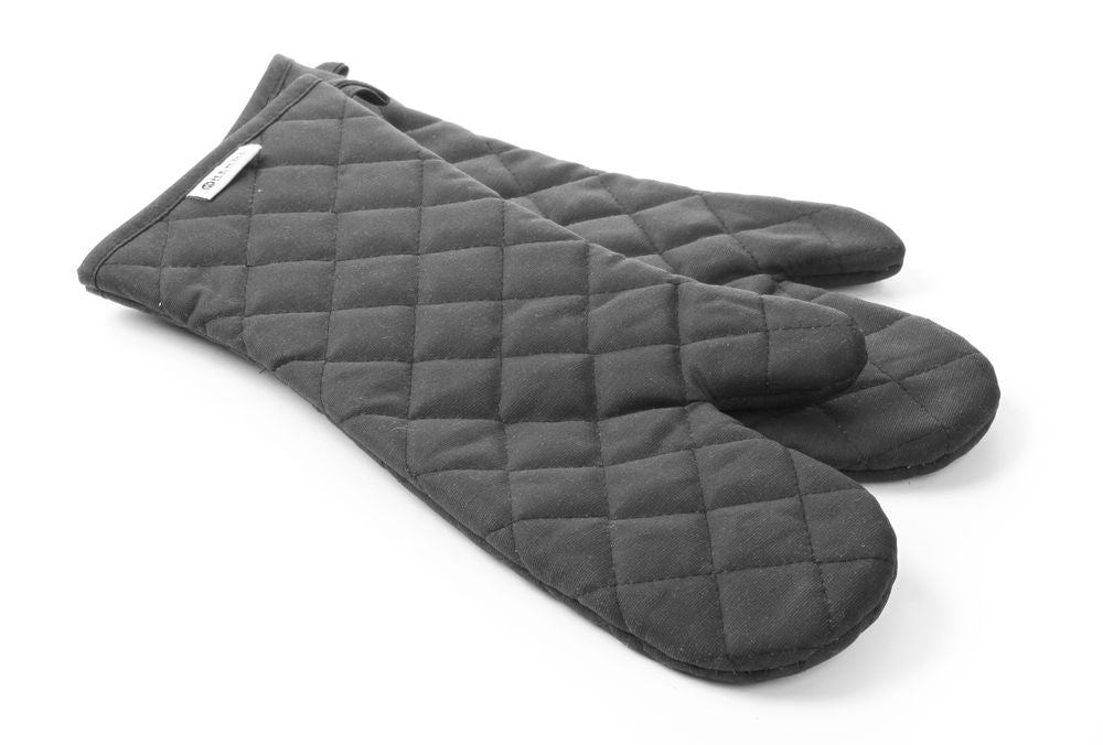 Guanti da forno - 2 pezzi, HENDI, In cotone con rivestimento antifiamma, Nero, 2 pezzi, (L)380mm