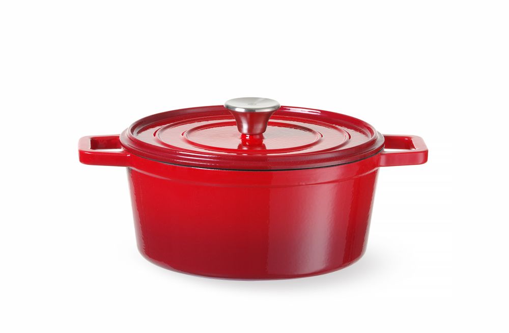 Casseruola in ghisa vetrificata., HENDI, 3,7L, Rosso, 317x240x(H)105mm