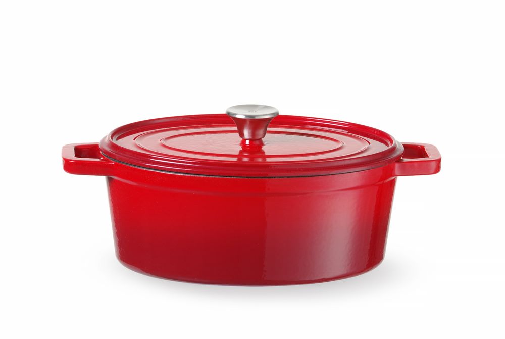 Casseruola in ghisa vetrificata., HENDI, 4,4L, Rosso, 365x290x(H)115mm