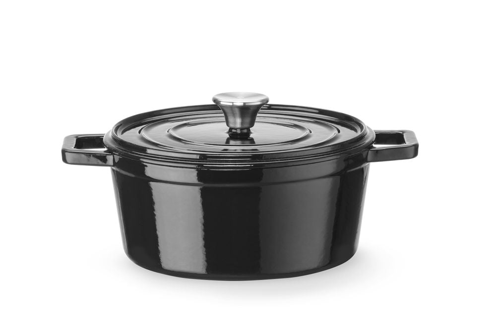 Casseruola in ghisa vetrificata., HENDI, 3,7L, Nero, 317x240x(H)105mm