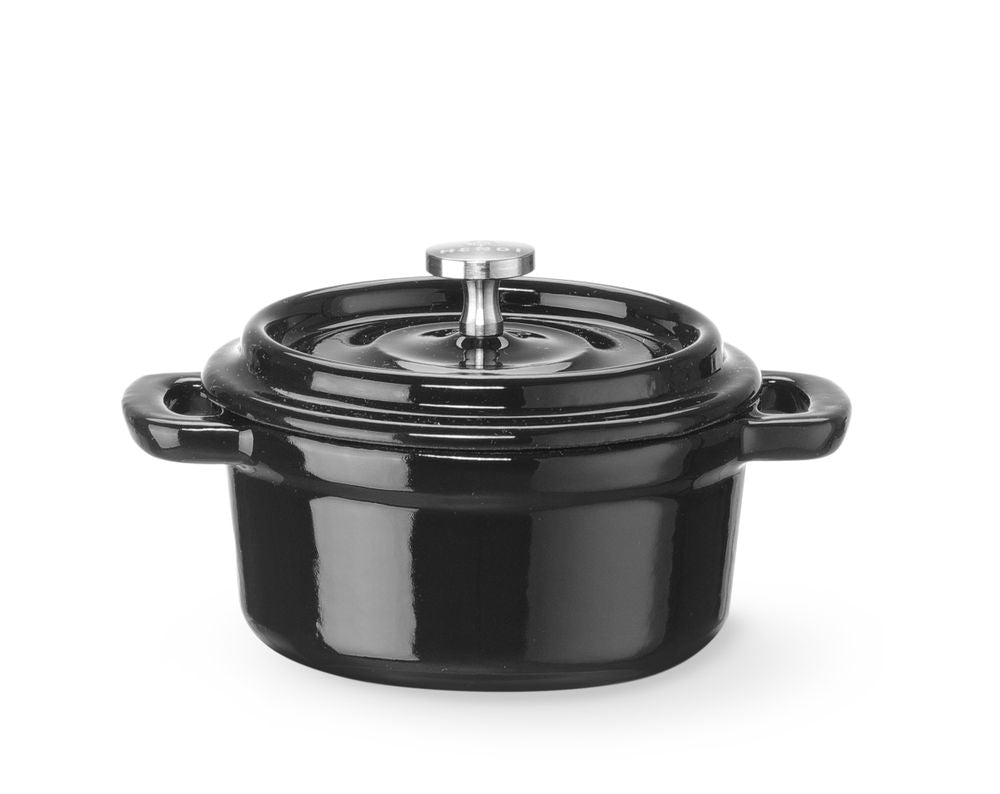 Casseruola in ghisa vetrificata., HENDI, 0,27L, Nero, 130x100x(H)48mm