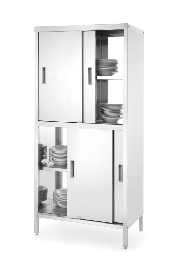 Armadio passante con divisorio e porte scorrevoli - bullonato, HENDI, Kitchen Line, 800x500x(H)1800mm