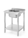 Tavolo lavello con ripiano – bullonato, profondità 600 mm, HENDI, Profi Line, Centrato, 600x600x(H)850mm