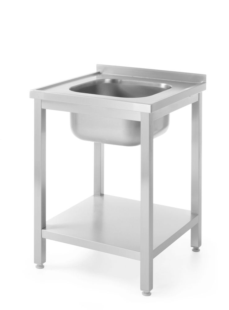 Tavolo lavello con ripiano – bullonato, profondità 600 mm, HENDI, Profi Line, Centrato, 600x600x(H)850mm