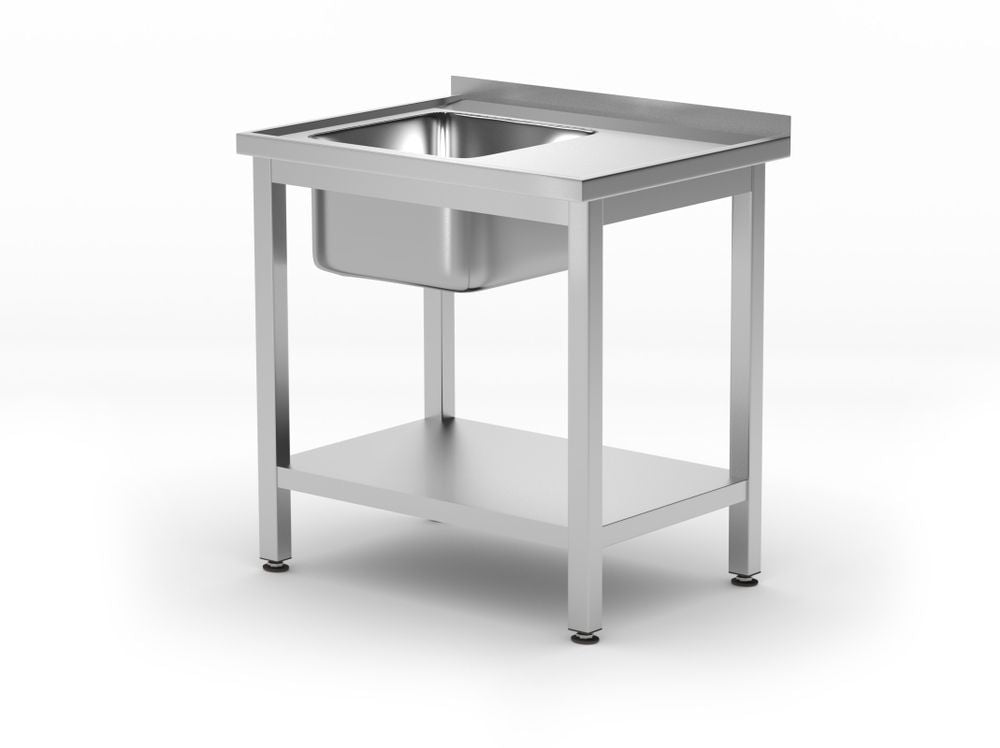 Tavolo lavello con ripiano – bullonato, profondità 600 mm, HENDI, Profi Line, Lato sinistro, 800x600x(H)850mm
