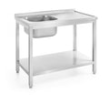 Tavolo lavello con ripiano – bullonato, profondità 600 mm, HENDI, Profi Line, lato sinistro, 1000x600x(H)850mm