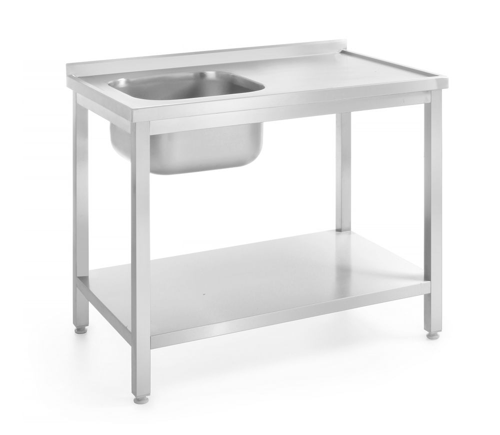 Tavolo lavello con ripiano – bullonato, profondità 600 mm, HENDI, Profi Line, lato sinistro, 1000x600x(H)850mm