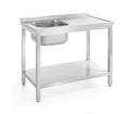 Tavolo con lavello con ripiano – bullonato, profondità 700 mm, HENDI, Profi Line, Sinistra, 1000x700x(H)850mm