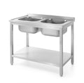 Tavolo con 2 lavelli, con ripiano - bullonato, HENDI, Profi Line, 1000x700x(H)850mm