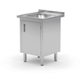 Tavolo lavandino, saldato, con armadietto e porte incernierate, HENDI, Profi Line, 600x700x(H)850mm