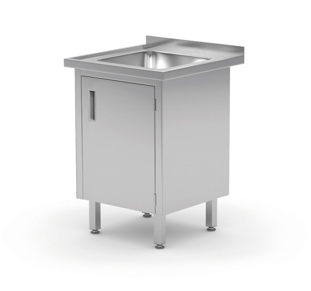 Tavolo lavandino, saldato, con armadietto e porte incernierate, HENDI, Profi Line, 600x700x(H)850mm