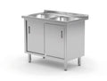 Tavolo con 2 lavandini, armadio – saldato, con porte scorrevoli, HENDI, Profi Line, 1000x600x(H)850mm