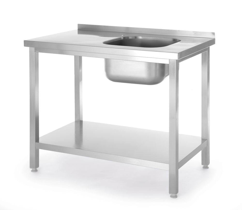 Tavolo lavello con ripiano, imbullonato, HENDI, Kitchen Line, Lavello sul lato destro, 800x600x(H)850mm