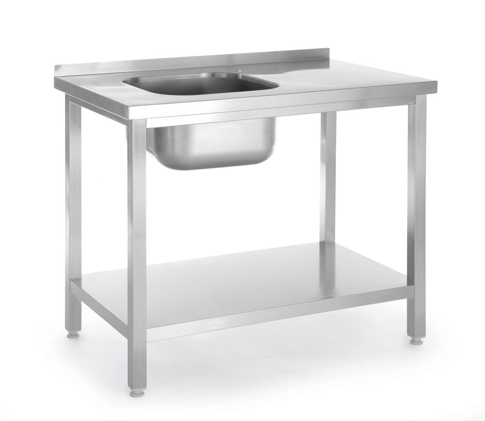 Tavolo lavello con ripiano, imbullonato, HENDI, Kitchen Line, Lavello sul lato sinistro, 800x600x(H)850mm