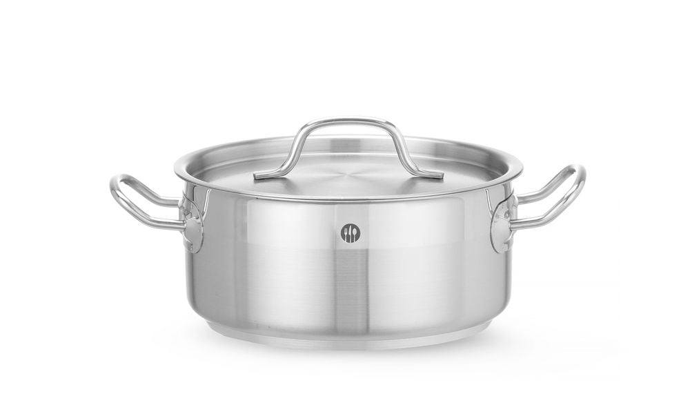 Pentola per stufato bassa - con coperchio, HENDI, Profi Line, 2,8L, ⌀200x(H)90mm