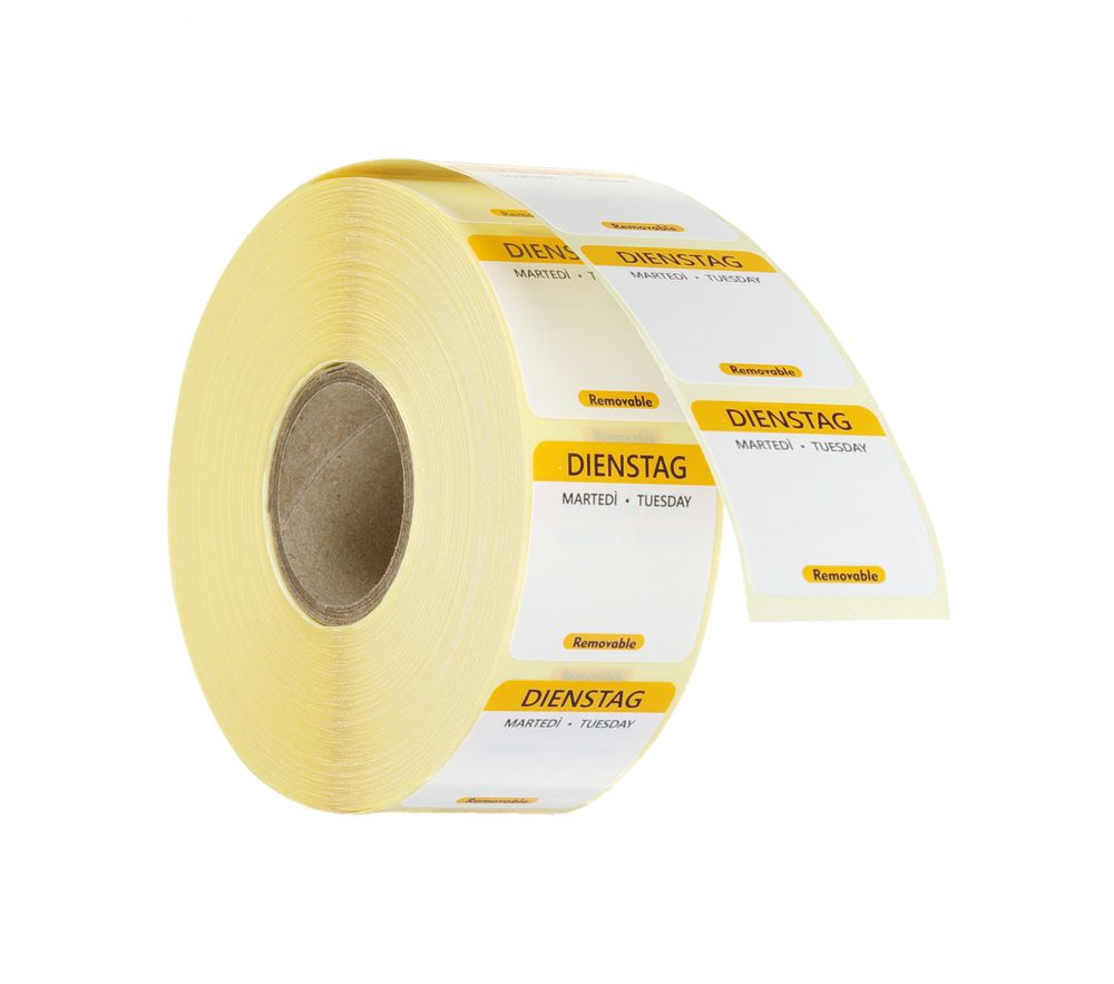 Etichette di sicurezza alimentare giornaliere, multiuso, facilmente rimovibili, HENDI, Martedì, Giallo, 1000 pezzi, 25x25mm