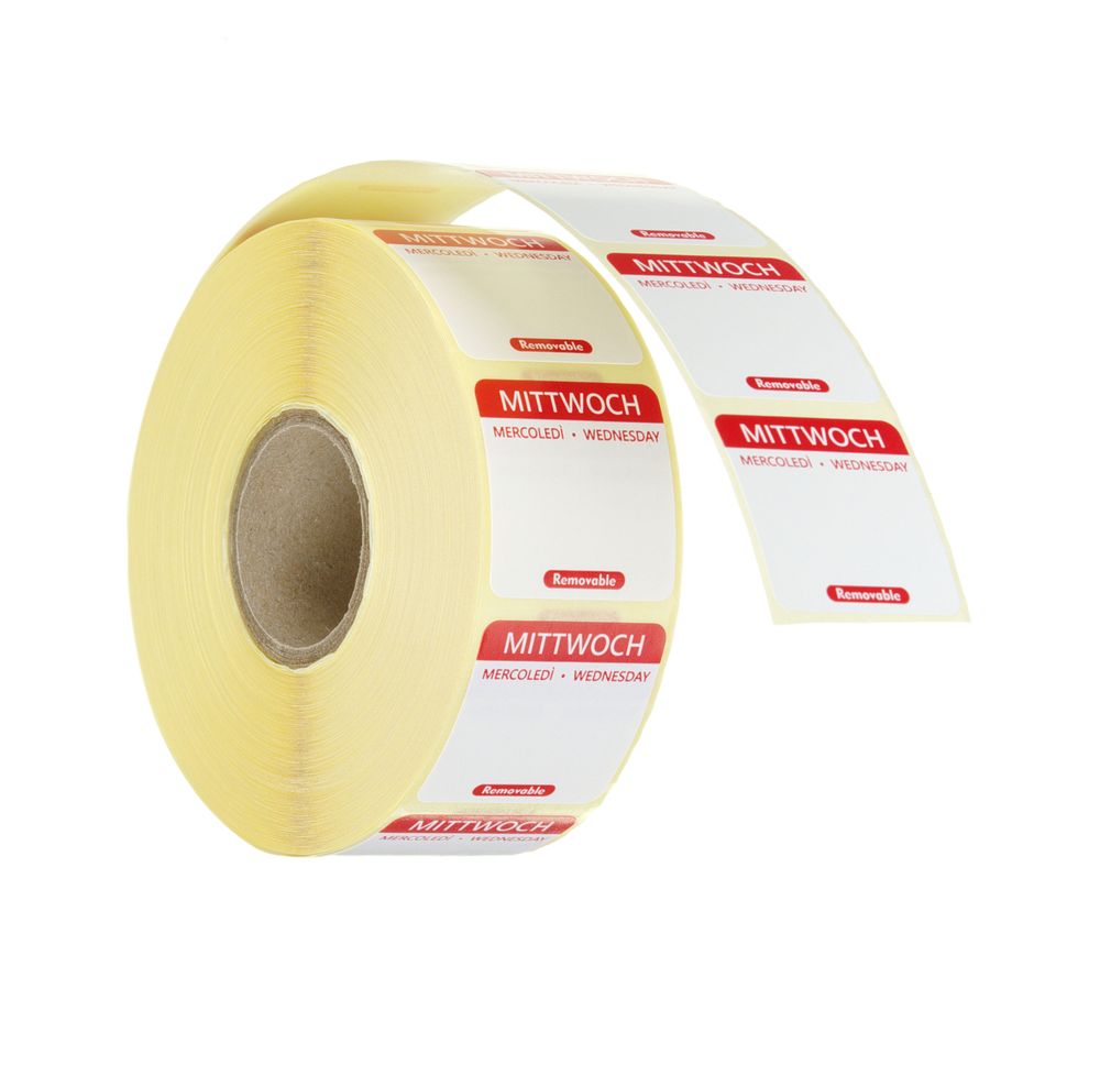 Etichette di sicurezza alimentare giornaliere, multiuso, facilmente rimovibili, HENDI, Mercoledì, 1000 pezzi, 25x25mm