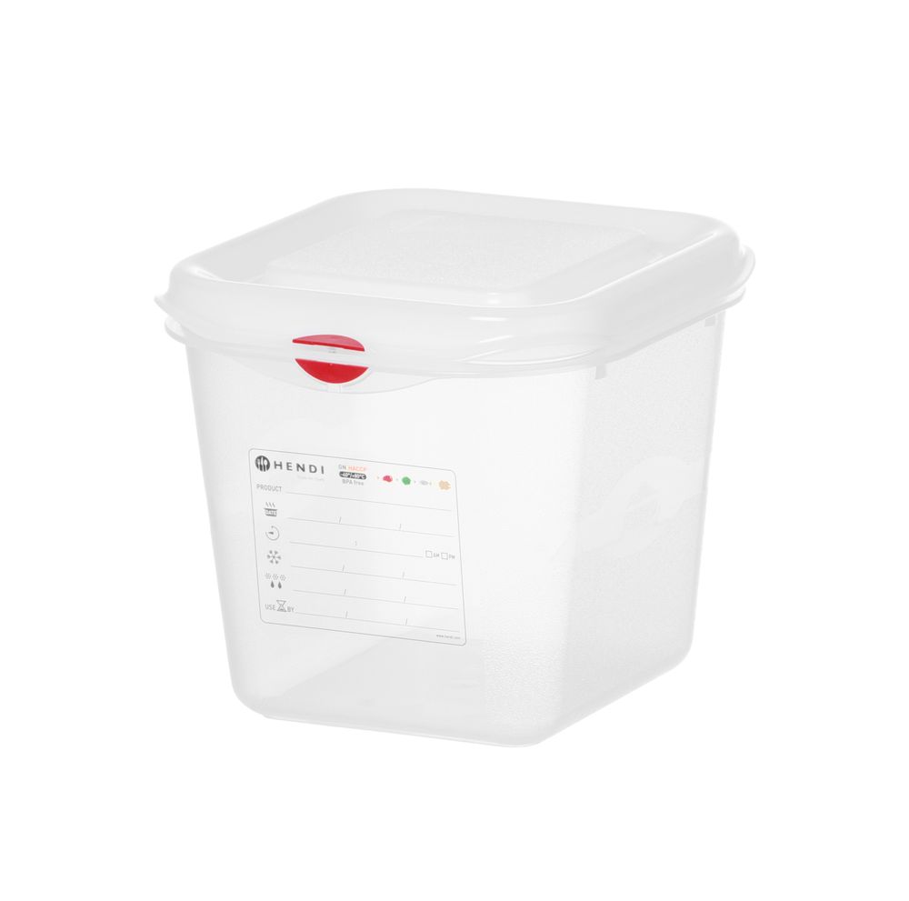 Contenitore GN 1/6, polipropilene, HENDI, GN 1/6, 2,6L, Trasparente, 176x162x(H)150mm, rettangolare