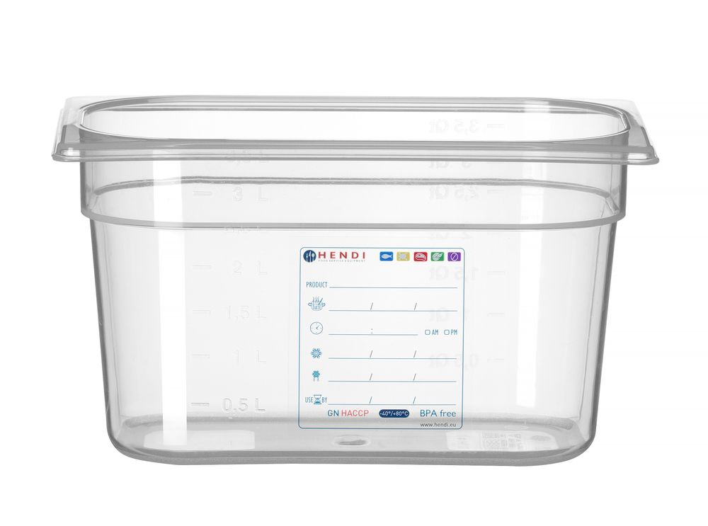 Contenitore Gastronorm 1/4, HENDI, GN 1/4, 4L, Trasparente, 265x162x(H)150mm