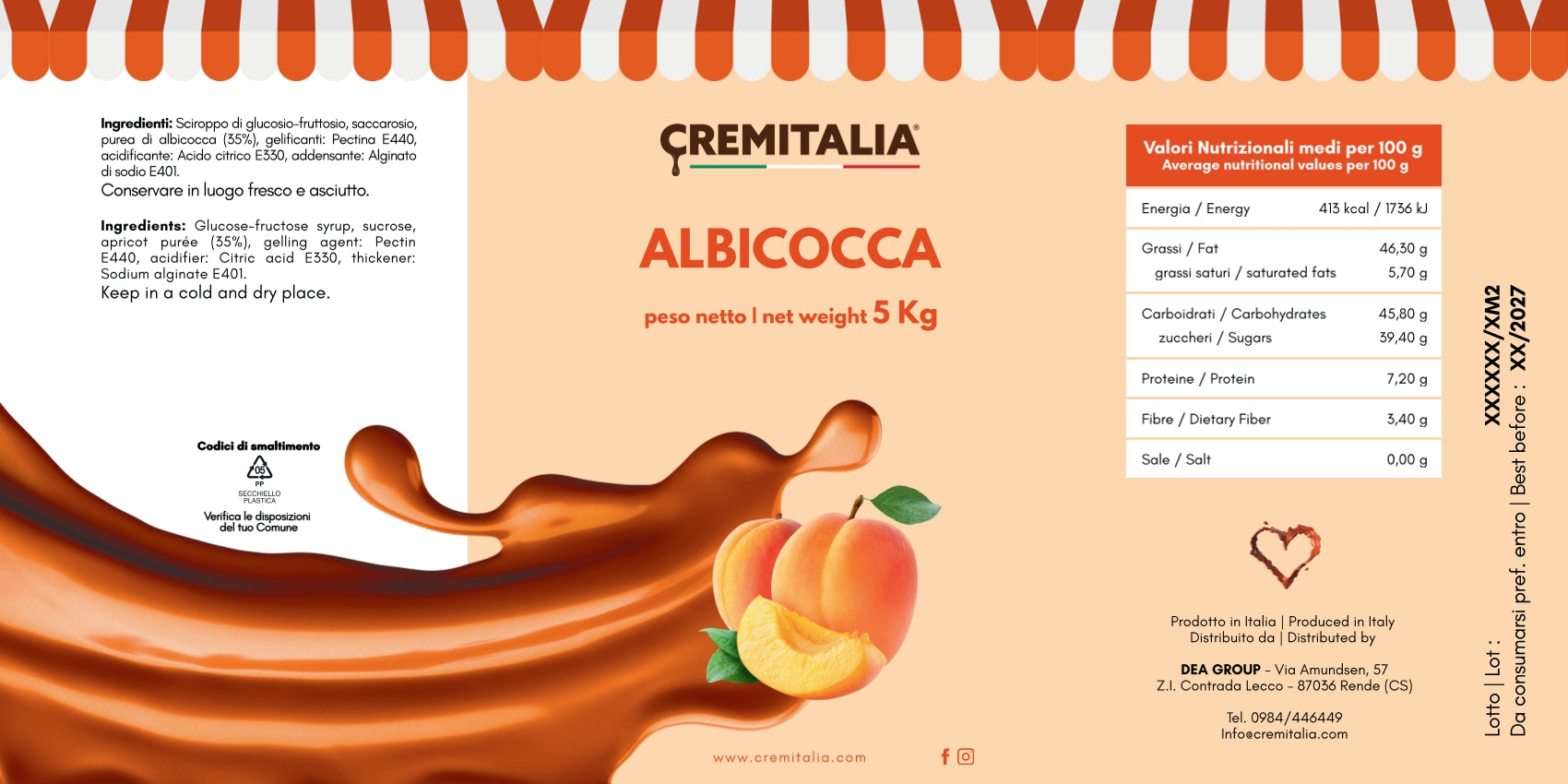 Ricarica Albicocca per dosatore Cremitalia Kg 5