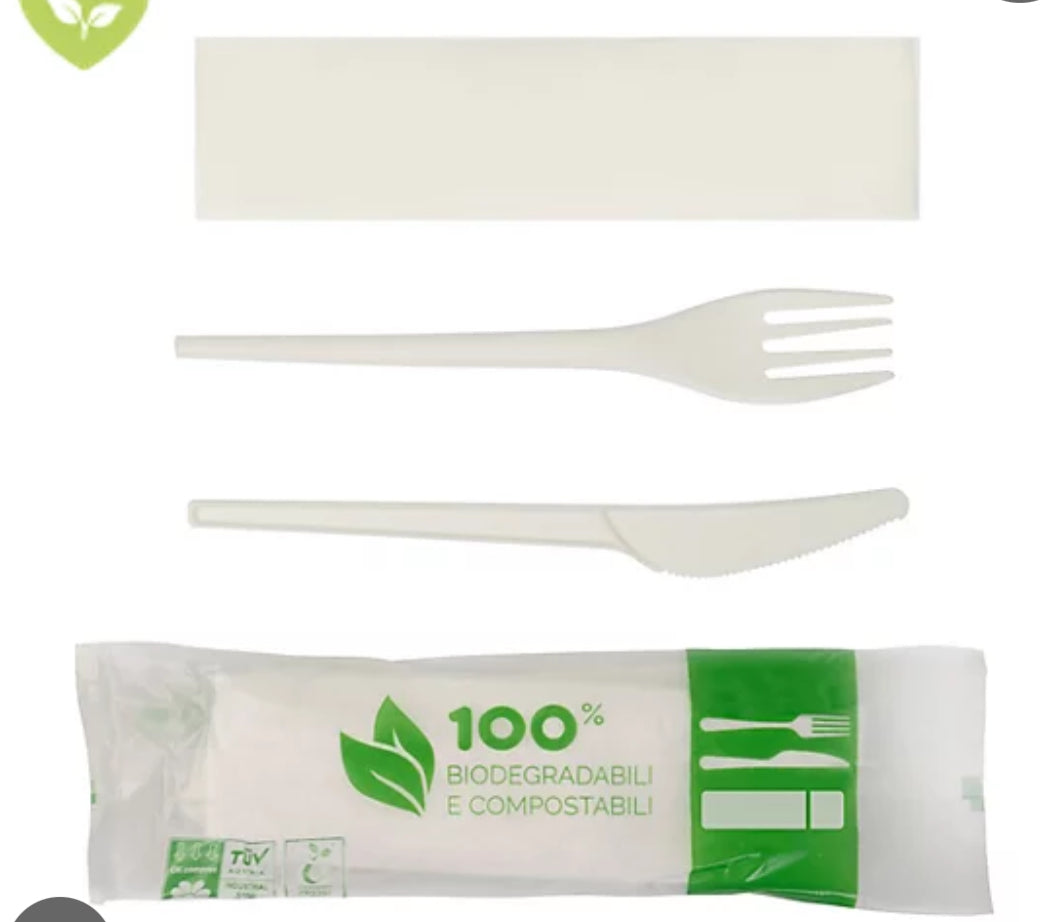 Bis Posate Bio Forchetta Coltello + Tovagliolo 33x33 CT pezzi 500