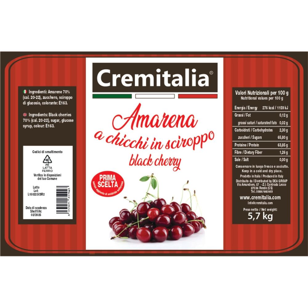 Amarene a chicchi in sciroppo Cremitalia kg 5.7