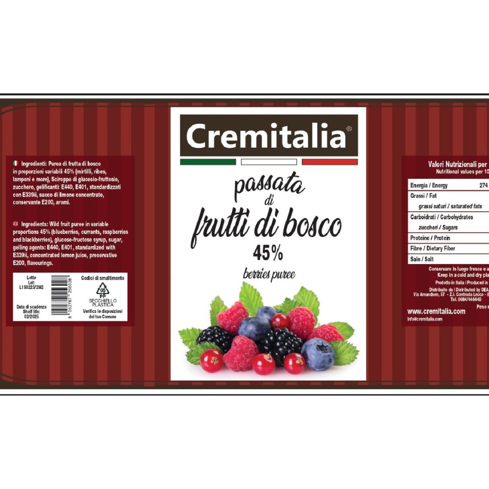 Passata di Frutti di Bosco al 45% Cremitalia Kg 6