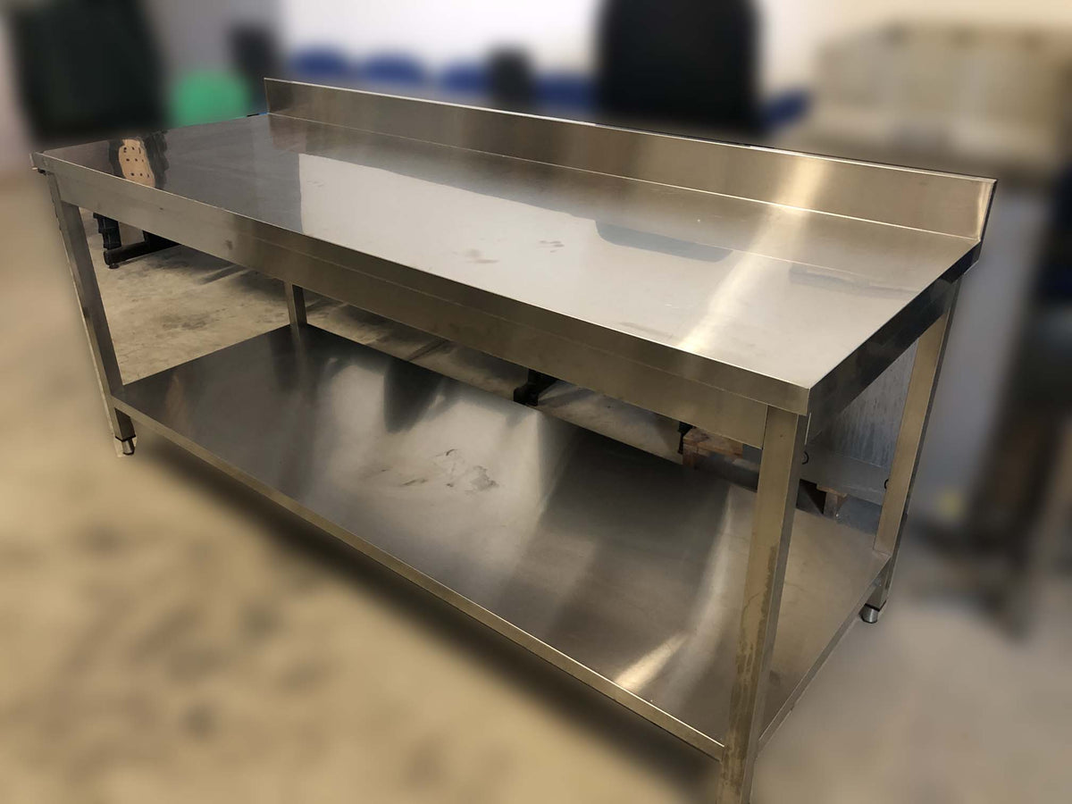Banco a giorno in acciaio inox  cm 200x70 con ripiano inferiore FORCAR