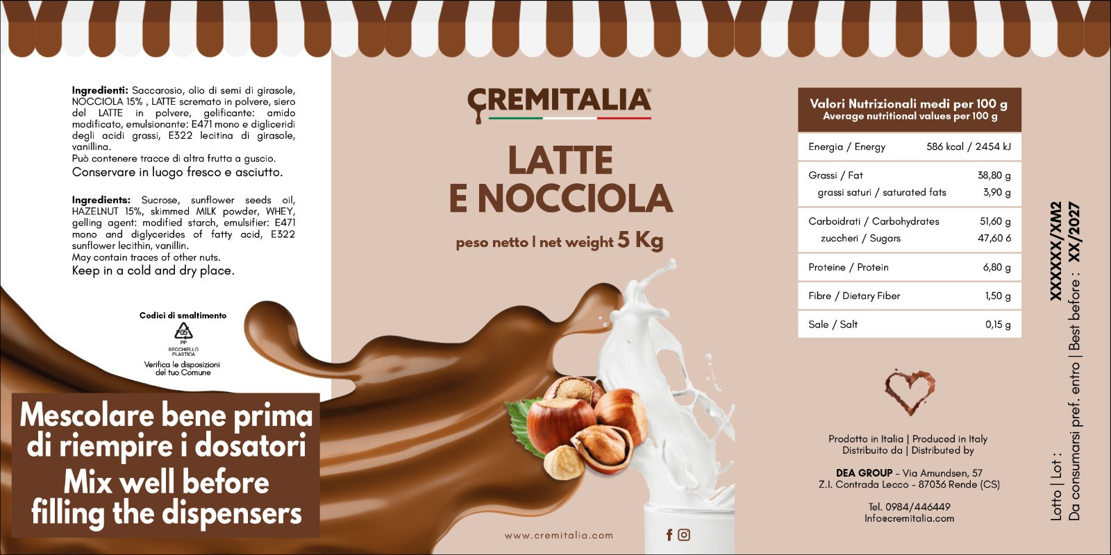 Ricarica Latte e Nocciola per dosatore Cremitalia Kg 5