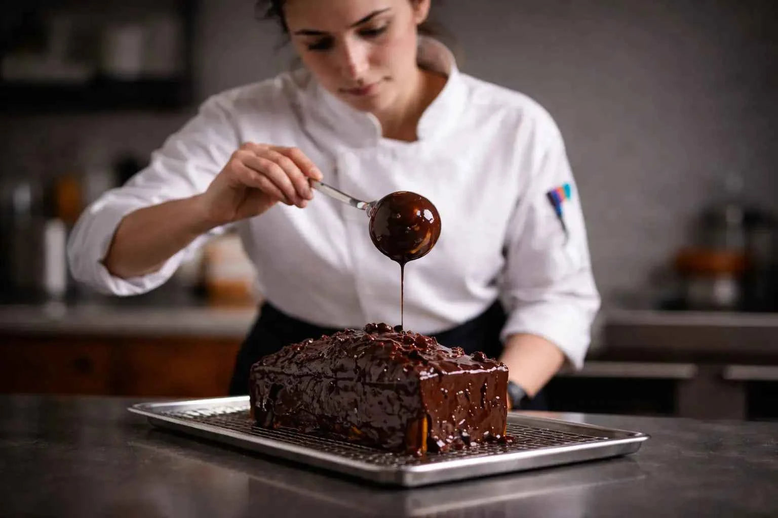 Chef con cucchiaio acciaio inox cioccolato fondente 