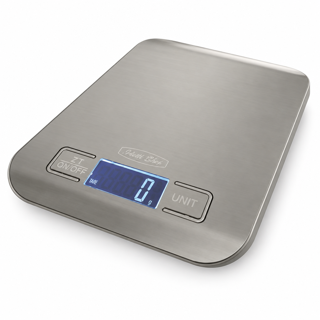 Bilancia digitale piana in acciaio inox Cardinale – vista laterale 3/4