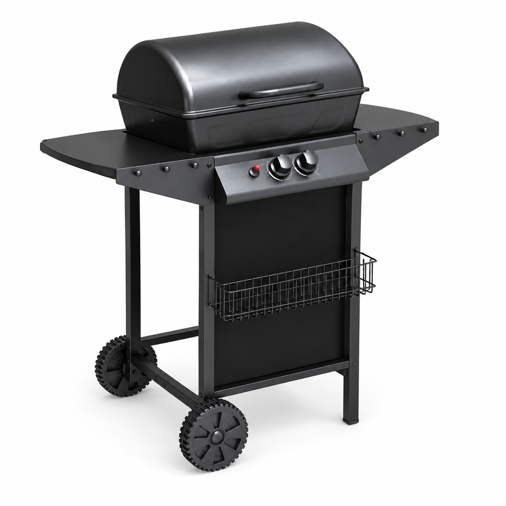Barbecue a gas due fuochi Matera Cardinale – vista laterale 3/4
