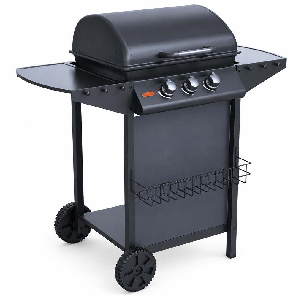 Barbecue a gas tre fuochi Cardinale – vista laterale 3/4