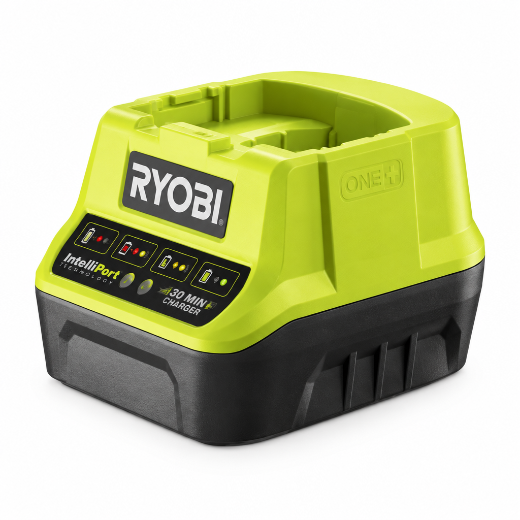 Caricabatteria rapido RC18120 Ryobi - vista laterale
